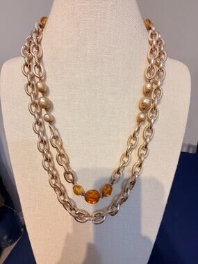 Vintage Gold Tone Bead Chain Necklace 40”